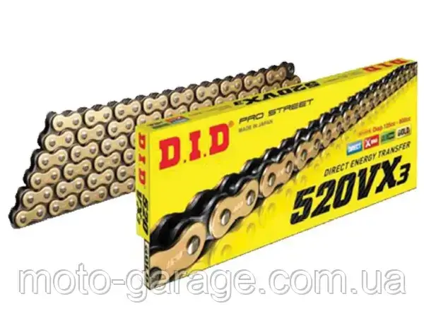 Ланцюг привідний D. I. D. 520VX3 G&B-120, X-RING, GOLD, (d.i.d. made in japan) Колір чорно-золотий,
