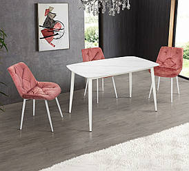 Прямокутний нерозкладний білий кухонний обідній стіл на кухню 120х80см з керамічною стільницею під білий мармур Кипарис