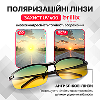 Окуляри для водіїв поляризаційні антиблік Brillix для нічної та денної їзди з чохлом (BRL-012), фото 3