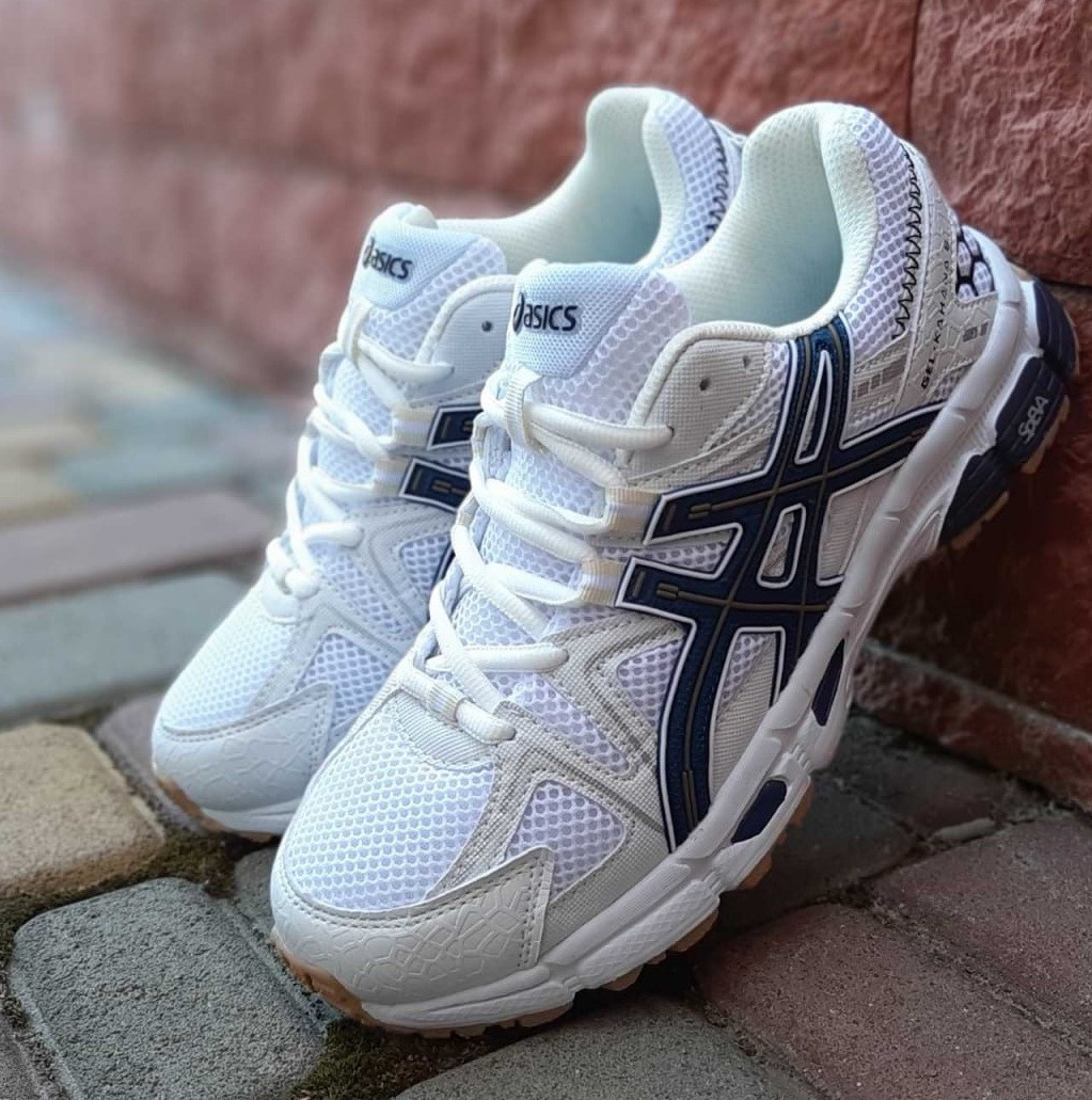 Жіночі кросівки Asics Gel Kahana 8 весна-літо повсякденні (білі з синім). Живе фото