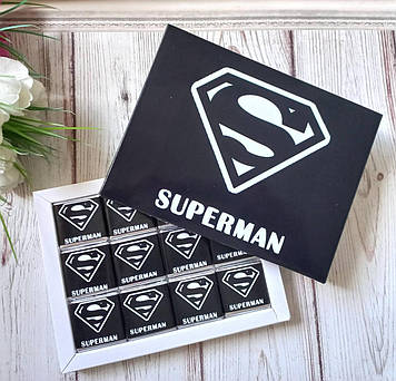 Шоколадный набор мужчине "Supermen". Конфеты папе, мужу, брату, куму