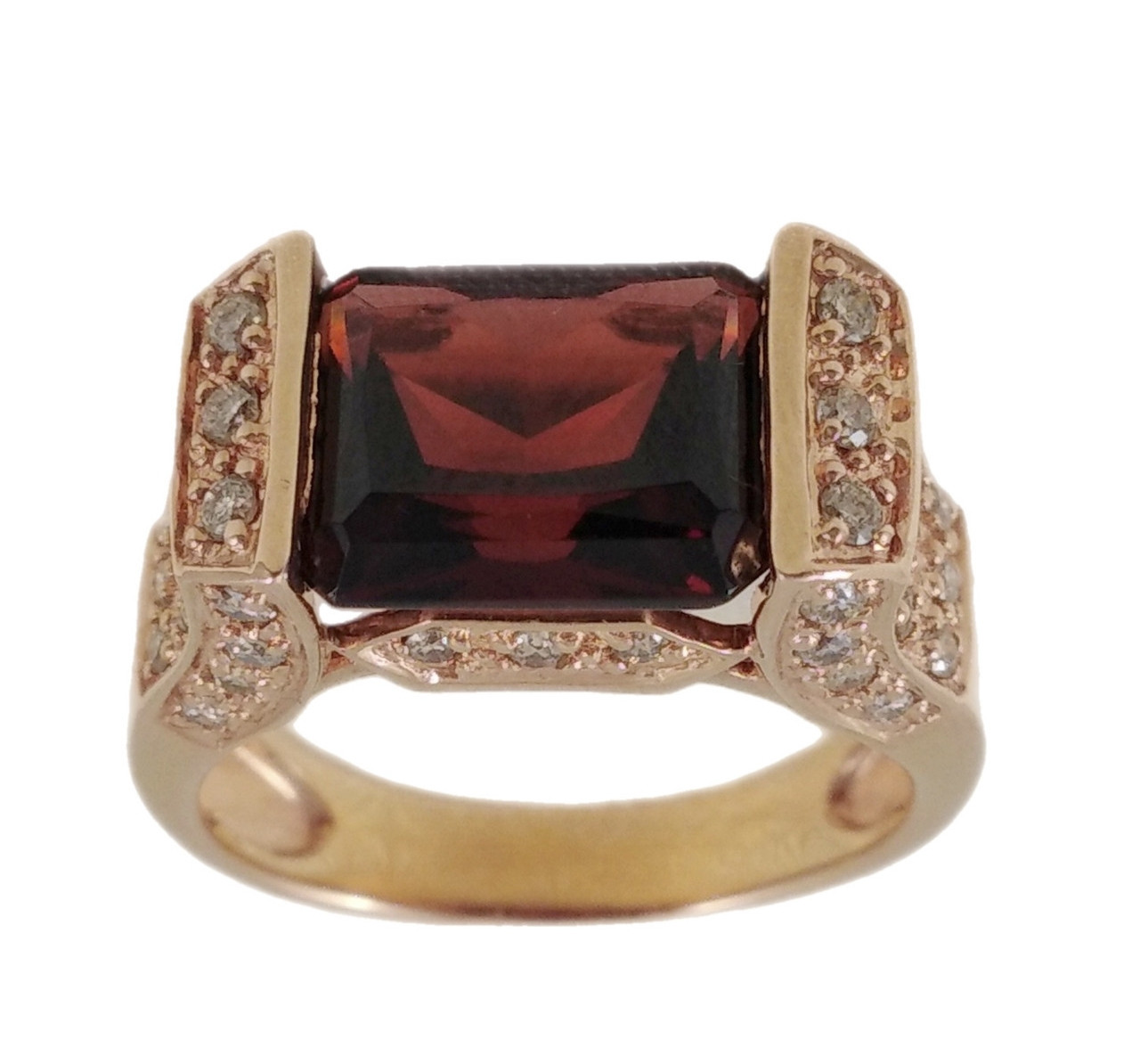 Каблучка із червоного золота з гранатом і діамантами  К188-0326, фото 1