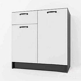 Модульна тумба підлогова без стільниці з МДФ фасадом, дводверна кухонна тумба з 2 полицями та шухлядою