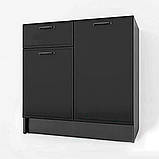 Модульна тумба підлогова без стільниці з МДФ фасадом, дводверна кухонна тумба з 2 полицями та шухлядою, фото 7