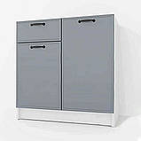 Модульна тумба підлогова без стільниці з МДФ фасадом, дводверна кухонна тумба з 2 полицями та шухлядою, фото 3