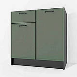 Модульна тумба підлогова без стільниці з МДФ фасадом, дводверна кухонна тумба з 2 полицями та шухлядою, фото 8