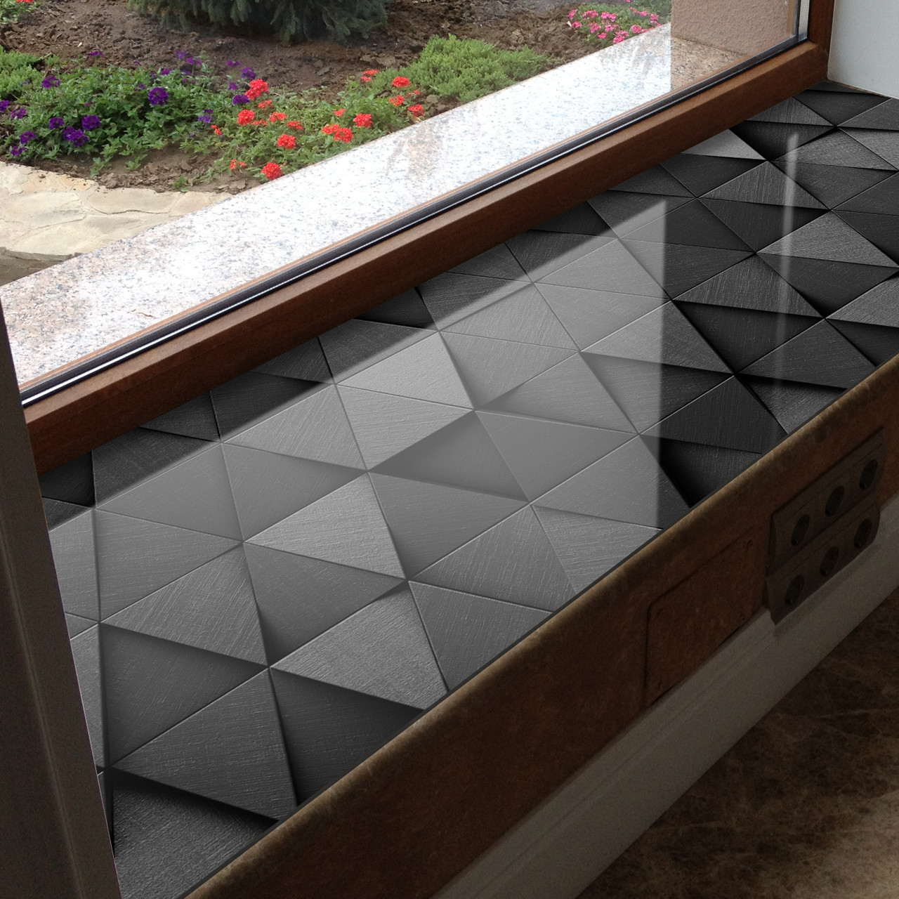 Покриття для підвіконня, м'яке скло з фотодруком Чорні трикутні елементи 35х100 см ПО-tx385