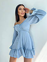 Женское короткое летнее муслиновое платье с длинными рукавами, женское платье из муслина на лето