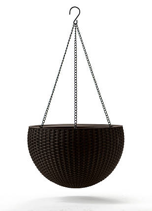 Горщик для рослин Keter Rattan hanging sphere з ланцюжками підвісний, темно-коричневий, 8,6 л, фото 1