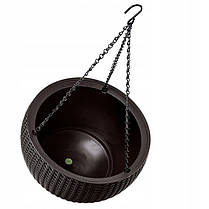 Горщик для рослин Keter Rattan hanging sphere з ланцюжками підвісний, темно-коричневий, 8,6 л, фото 3
