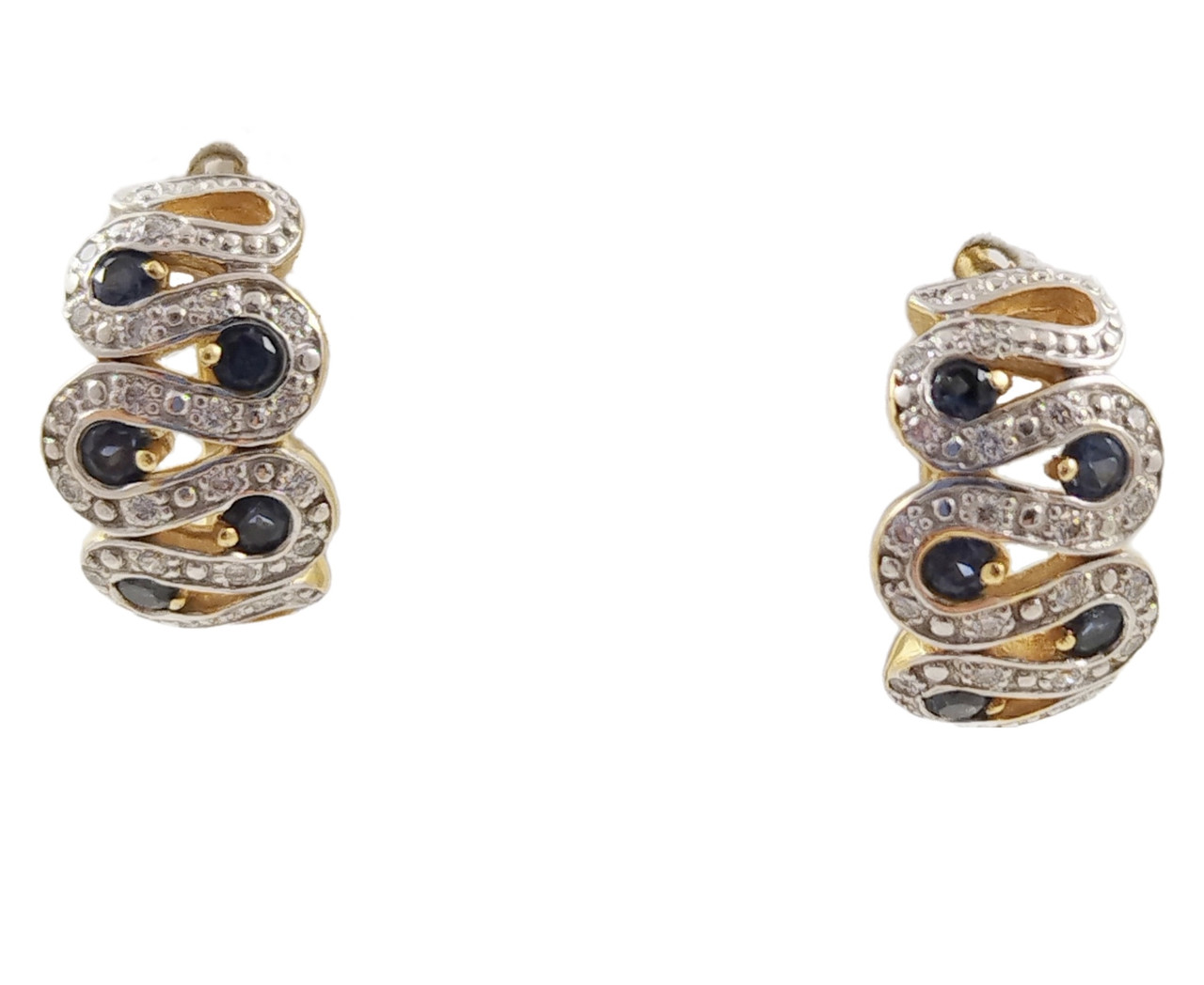 Сережки із жовтого і білого золота 585 проби з діамантами і сапфірами  с155-0251, фото 1