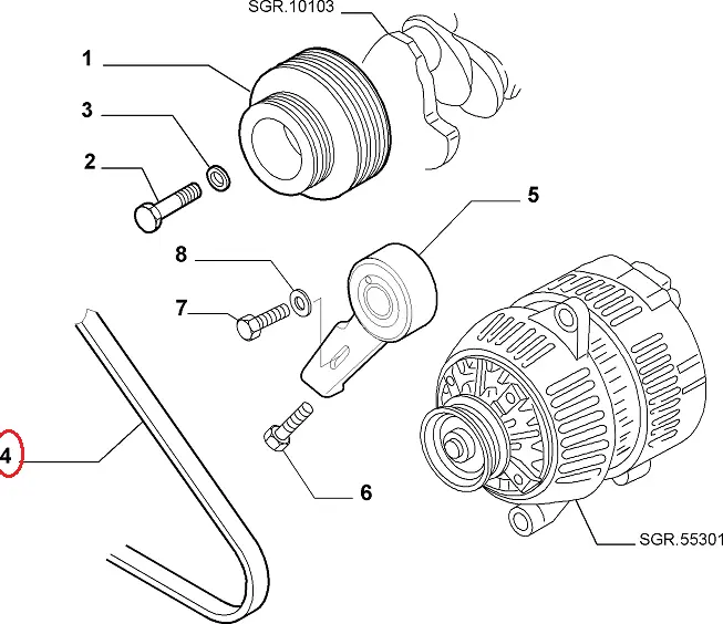 Ремінь генератора Fiat Ducato 244, Peugeot Boxer, Citroen Jumper (2002-2006) 2.0i, 9615208980, 5750TF, Bosch, Німеччина, фото 1