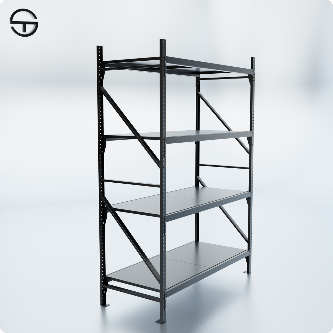 Стелаж набірний "VAULT-1812" 4 полиці (ярусу) h 1800х1200х550мм (1.2мм) чорний. Для комори, складу та гаража, фото 1