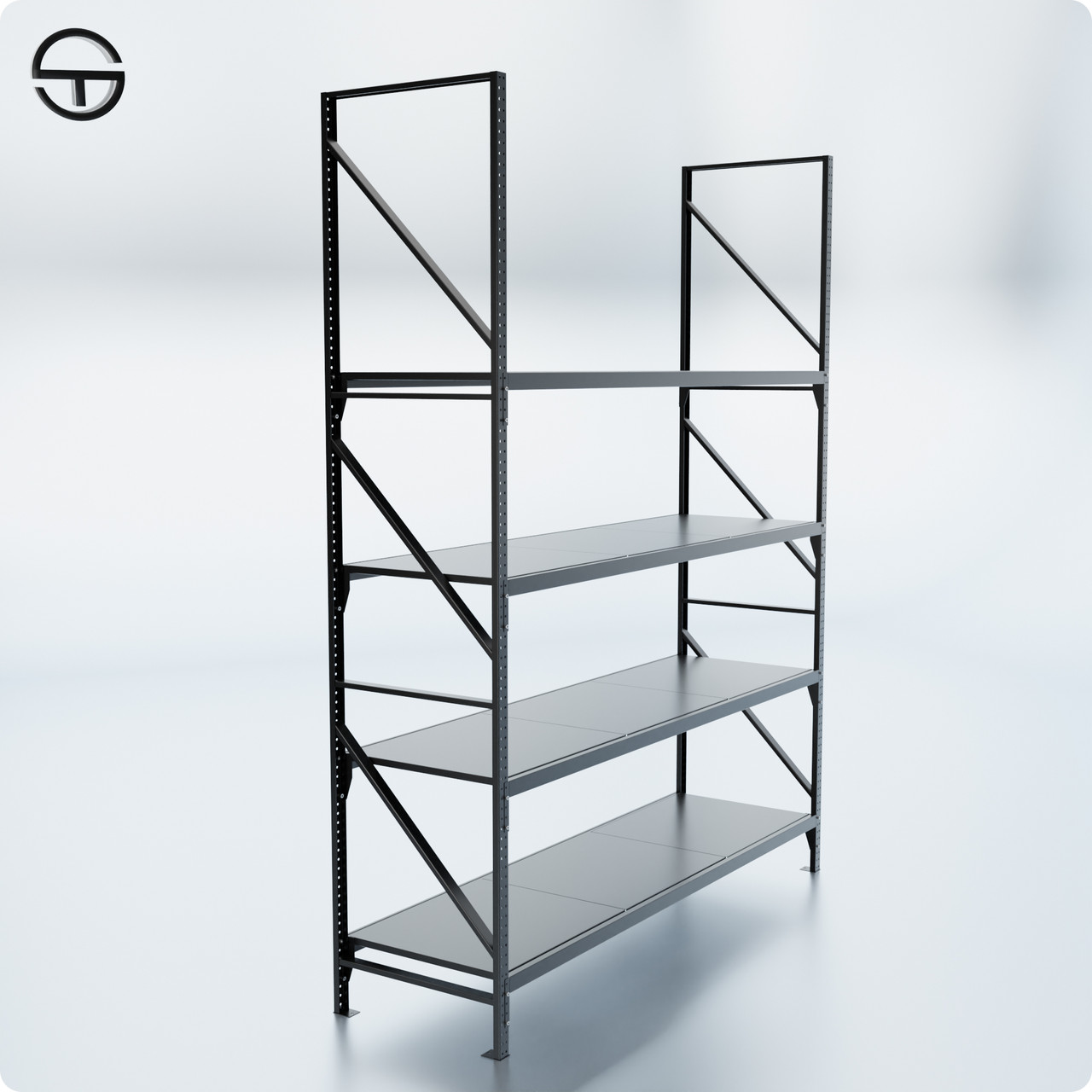 Стелаж набірний "VAULT-2418" 4 полиці (ярусу) h 2400х1800х550мм (1.2мм) чорний. Для комори, складу та гаража, фото 1