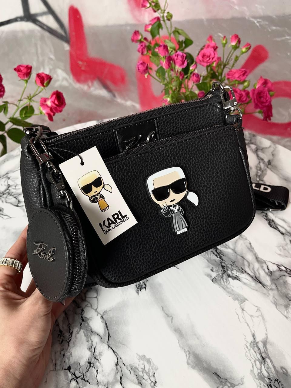 Жіноча сумка Karl Lagerfeld Pochette Logo Black (Чорна) сумка Крос Боді екошкіра на 2 відділення KARL