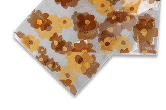 Пакувальний папір, прозорий, об'ємні квіти коричнево-жовтогарячі, 57*57