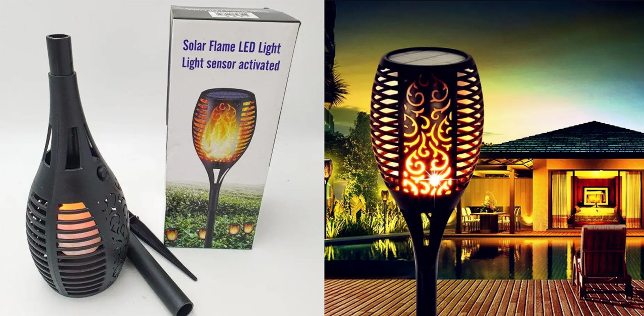 Ліхтар садовий світильник на сонячній батареї Solar Flame Led Light XF-6018 з ефектом полум'я