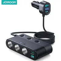Автомобільний зарядний JOYROOM 139W, розгалужувач прикурювача, 12/24 V (на 3 виходи + 4 USB), вольтметр