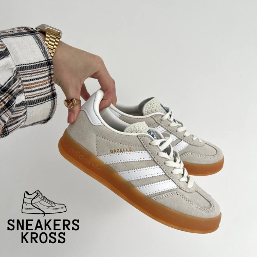 Женские кроссовки Adidas Gazelle Beige White, Кроссовки Адидас Газели ...