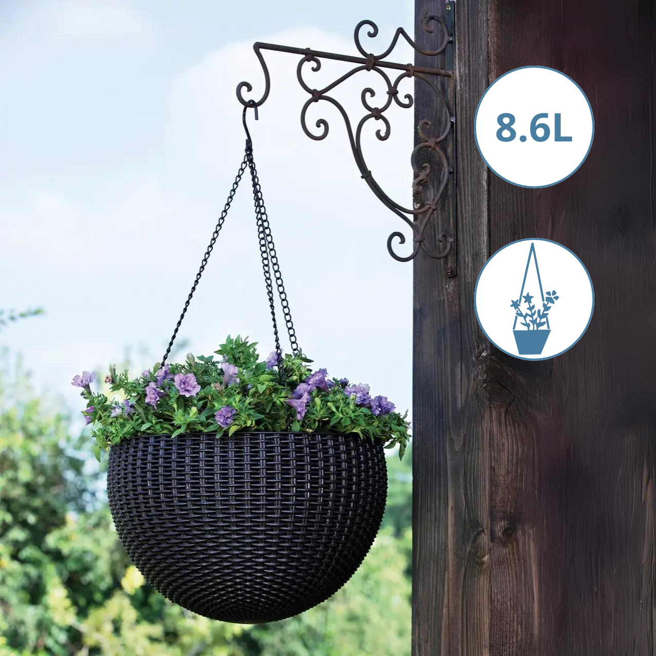 Горщик підвісний Ємності для рослин Keter Rattan hanging sphere Горщик ротанг Горщик круглий для квітів темно-коричневий 8.6 л