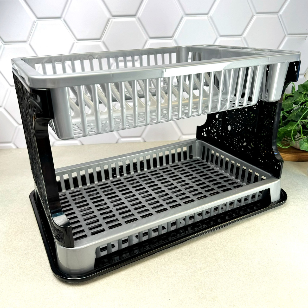 Пластикова двоярусна сушарка для тарілок Металик, Efe plastics
