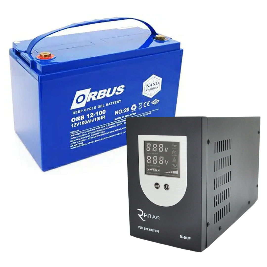Комплект резервного живлення для ДБЖ Ritar SK-800VA 500W Гелевий акумулятор Orbus CG12100 Gel 12V 100 Ah