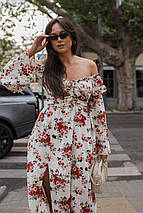 Штапельне літнє плаття міді довгий рукав великих розмірів, фото 5