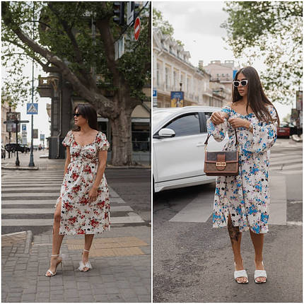 Штапельне літнє плаття міді довгий рукав великих розмірів, фото 1