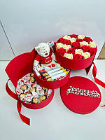 Подарунок дівчині/дружині на новий рік/різдво, Солодкий набір з цукерками та ведмедиком доньці, Подарунковий бокс з трояндами