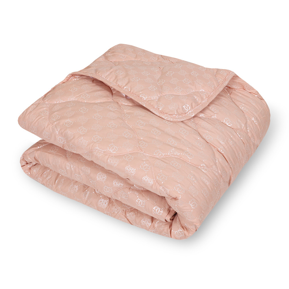 Двоспальна літня ковдра 180х210 тонка стьобана мікрофібра/ холофайбер однотонна пудрового кольору