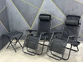 Шезлонг лежак Bonro 160см чорний + столик