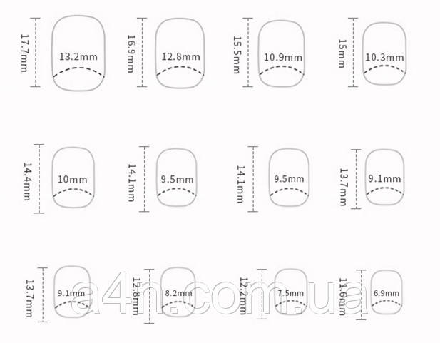 Размеры накладных ногтей