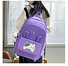 Рюкзак з накладною кишеньою фіолетовий з вушками котика з сумочками та пеналом в комплекті, фото 2
