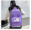 Рюкзак з накладною кишеньою фіолетовий з вушками котика з сумочками та пеналом в комплекті, фото 5