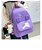 Рюкзак з накладною кишеньою фіолетовий з вушками котика з сумочками та пеналом в комплекті, фото 4