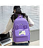 Рюкзак з накладною кишеньою фіолетовий з вушками котика з сумочками та пеналом в комплекті, фото 3