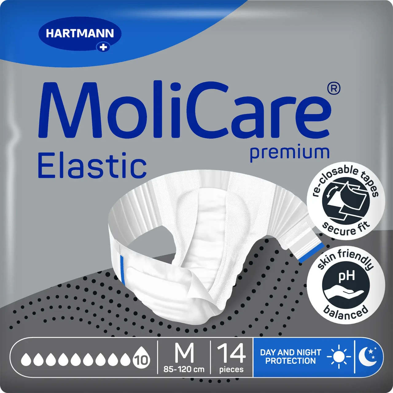 Підгузки нічні MoliCare Premium Elastic 10 крапель розмір M, для дорослих, які страждають на нетримання, 14шт/пак, фото 1