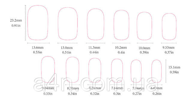 Размеры накладных ногтей