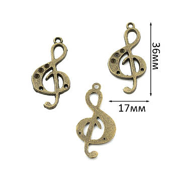 Підвіска металева "Скрипічний ключ" 36*17мм Бронза PDB015