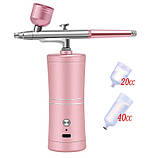 Набір для аерографії акумуляторний, аерограф із компресором 9360, рожевий, фото 2