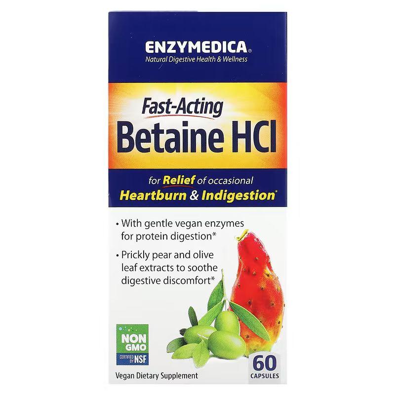 Натуральна добавка Enzymedica Betaine HCL, 60 капсул EXP