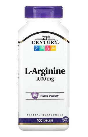 Амінокислота Л-Аргінін 21st Century L-Arginine 1000мг 100 таб США, фото 1