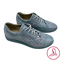 Літні жіночі кеди шкіряні бірюзового та білого кольорів “Style Shoes”, фото 4