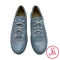 Літні жіночі кеди шкіряні бірюзового та білого кольорів “Style Shoes”, фото 3