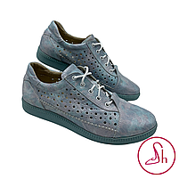 Літні жіночі кеди шкіряні бірюзового та білого кольорів “Style Shoes”, фото 5