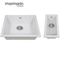 Біла гранітна подвійна мийка під стільницю Marmorin Fado