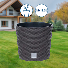 Горщик ротанг Ємності для рослин Prosperplast Rato Round Горщики колір-коричневий 15/15.3л Кашпо вуличні