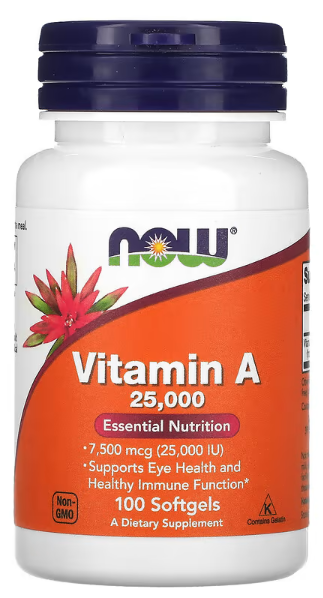 Вітамін A, 7500 мкг (25 000 МО), NOW Foods, 100 капсул