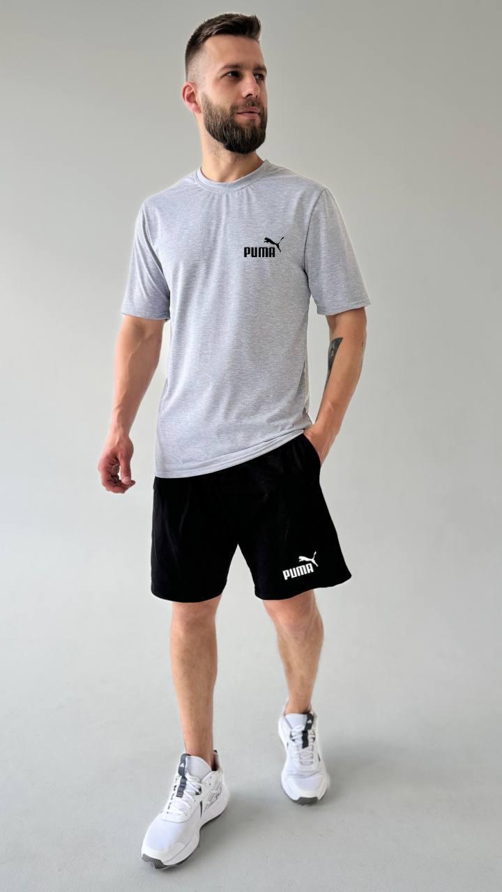 Літній костюм Puma сірого кольору футболка та шорти молодіжний стильний комплект для підлітків