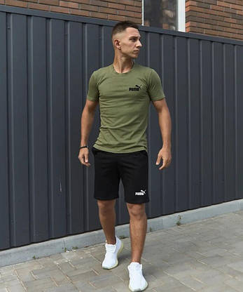 Літній спортивний костюм Puma футболка шорти молодіжний стильний повсякденний комплект для підлітків, фото 4